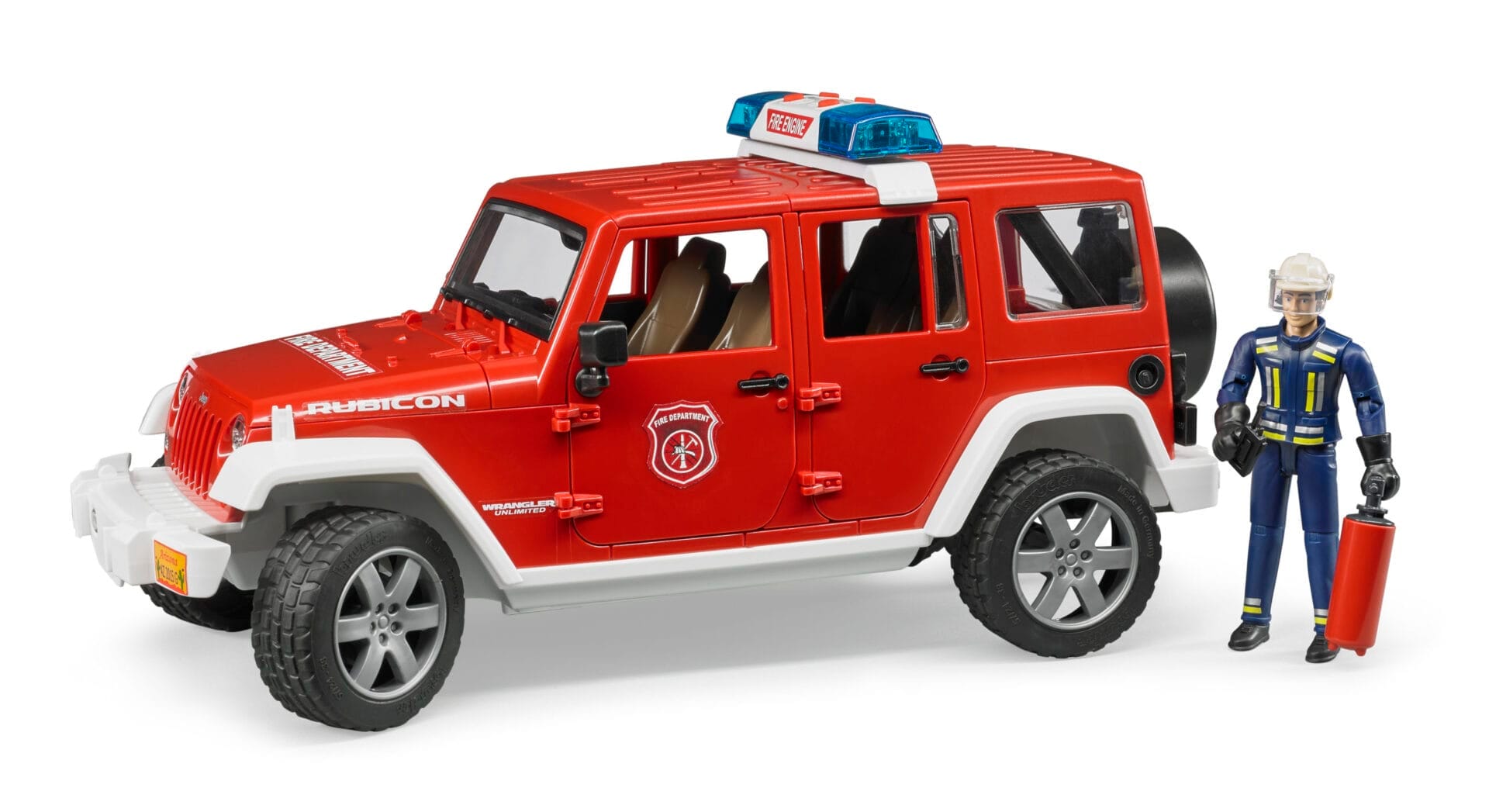 Auto Jeep Wrangler Unlimited Rubicon straż pożarna z figurką strażaka i z modułem - 02528 BRUDER 1 Auto Jeep Wrangler Unlimited Rubicon straż pożarna z figurką strażaka i z modułem - 02528 BRUDER