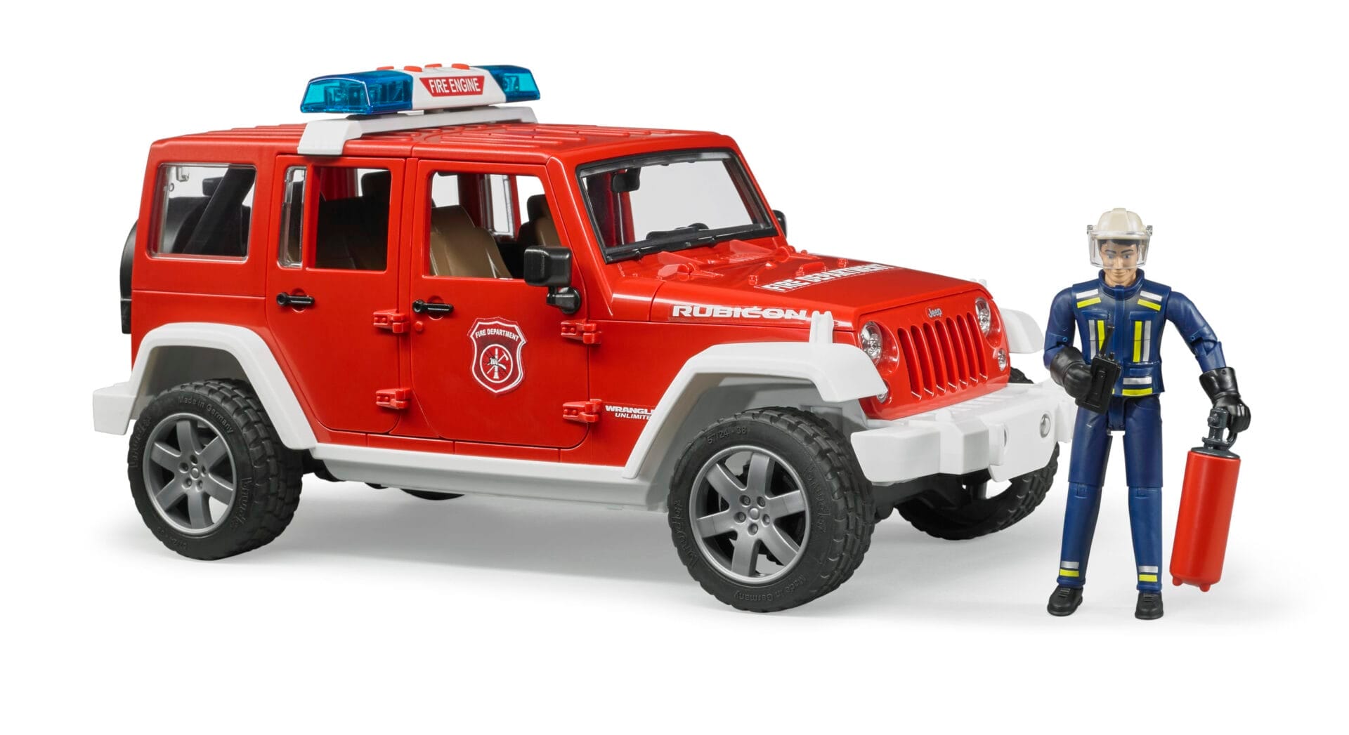 Auto Jeep Wrangler Unlimited Rubicon straż pożarna z figurką strażaka i z modułem - 02528 BRUDER 2 Auto Jeep Wrangler Unlimited Rubicon straż pożarna z figurką strażaka i z modułem - 02528 BRUDER