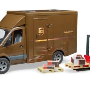 Samochód dostawczy - Mercedes Sprinter UPS z figurką, podnośnikiem i z akcesoriami spedycyjnymi - 02538 - BRUDER