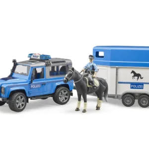 Auto Land Rover Defender - Policja z przyczepą dla konia z figurką konia i policjanta - ZESTAW - 02588 - BRUDER
