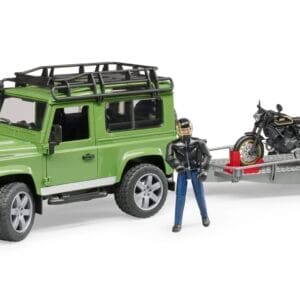 Auto Land Rover Defender - z przyczepą Scrambler Ducati Cafe - ZESTAW - 02598 - BRUDER