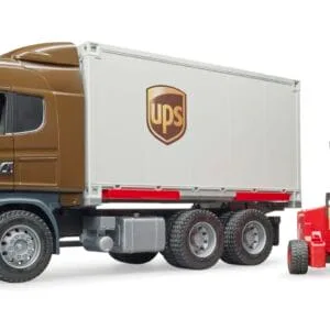 Ciężarówka kontener - Scania R kontener UPS z wózkiem widłowym i paletami 2szt. - 03581 - BRUDER