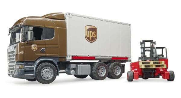 Ciężarówka kontener - Scania R kontener UPS z wózkiem widłowym i paletami 2szt. - 03581 - BRUDER 4