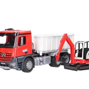 Ciężarówka Mercedes Arocs z kontenerem wysuwanym wraz z minikoparką Schaeff HR16 - 03624 - BRUDER