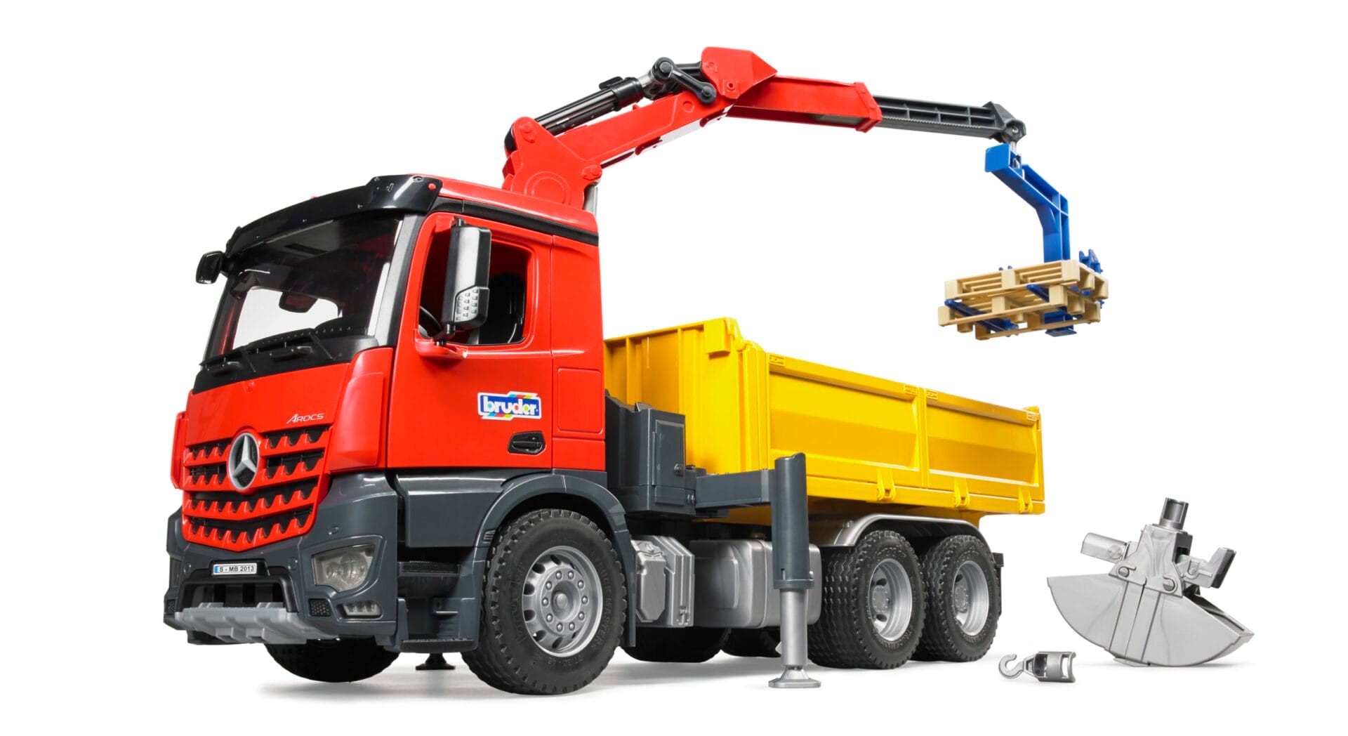 Ciężarówka - Wywrotka skrzyniowa Mercedes Benz Arocs z dźwigiem i akcesoriami - 03651 - BRUDER 5 Ciężarówka - Wywrotka skrzyniowa Mercedes Benz Arocs z dźwigiem i akcesoriami - 03651 - BRUDER