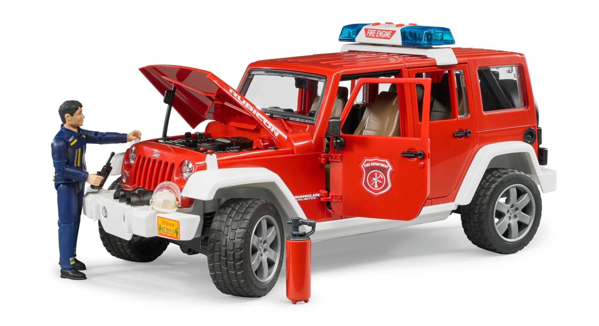 Auto Jeep Wrangler Unlimited Rubicon straż pożarna z figurką strażaka i z modułem - 02528 BRUDER 4 Auto Jeep Wrangler Unlimited Rubicon straż pożarna z figurką strażaka i z modułem - 02528 BRUDER