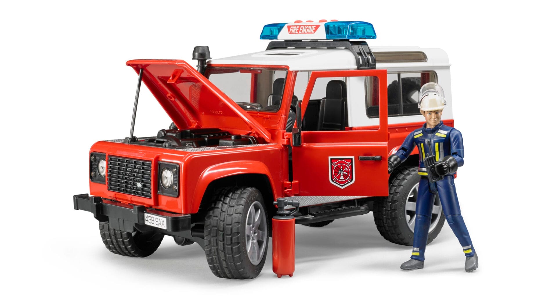 Auto Land Rover Defender - Straż pożarna z figurką strażaka i modułem - 02596 - BRUDER 3 Auto Land Rover Defender - Straż pożarna z figurką strażaka i modułem - 02596 - BRUDER