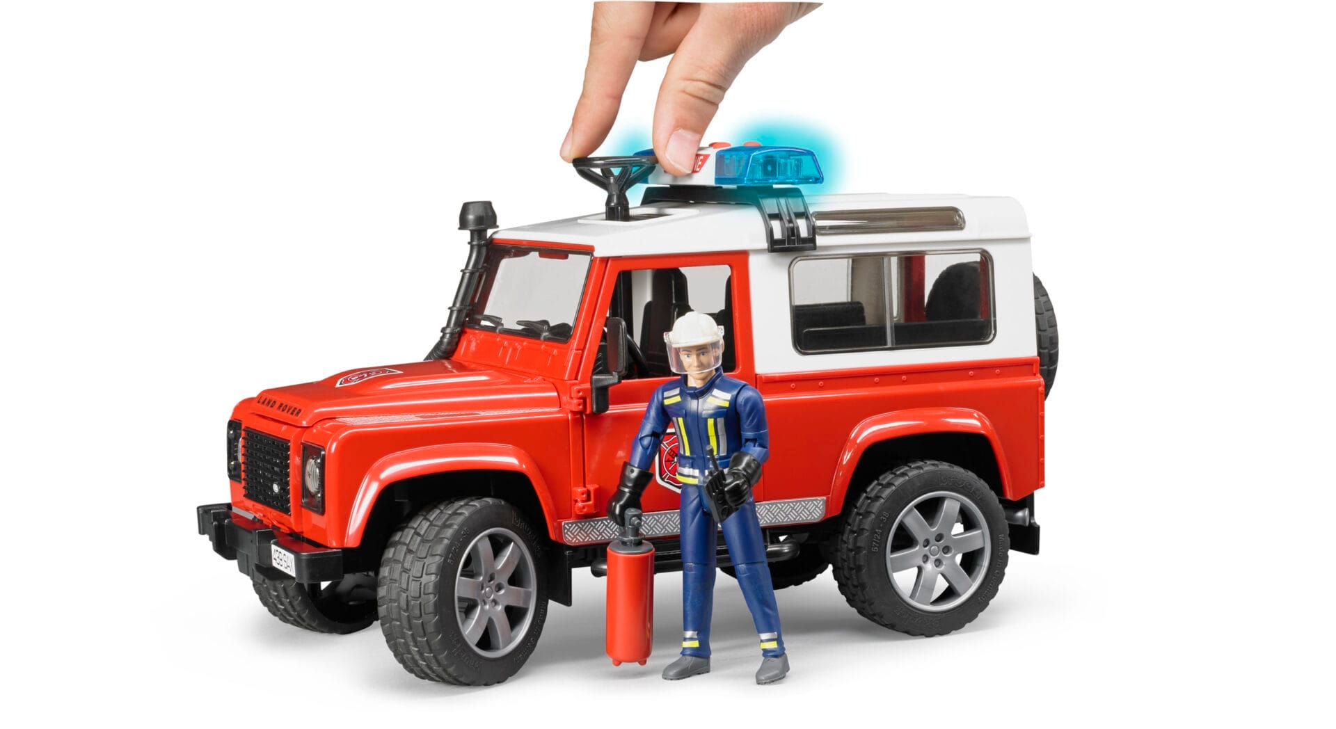 Auto Land Rover Defender - Straż pożarna z figurką strażaka i modułem - 02596 - BRUDER 5 Auto Land Rover Defender - Straż pożarna z figurką strażaka i modułem - 02596 - BRUDER