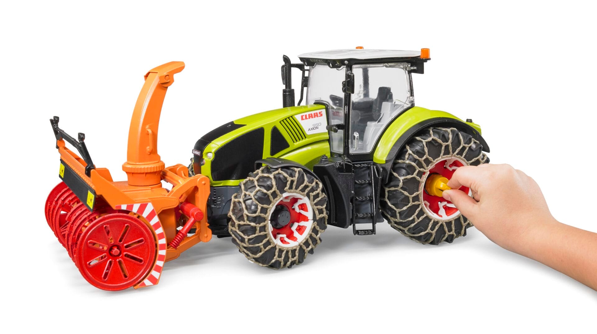 Traktor Claas Axion 950 z pługiem śnieżnym i łańcuchami na kołach - 03017 - BRUDER 10 Traktor Claas Axion 950 z pługiem śnieżnym i łańcuchami na kołach - 03017 - BRUDER