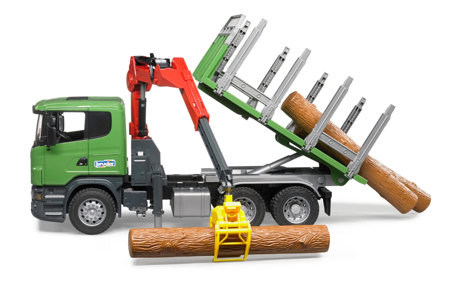 Ciężarówka Scania R z żurawiem (HDS) i pniami - 03524 - BRUDER 11 Ciężarówka Scania R z żurawiem (HDS) i pniami - 03524 - BRUDER