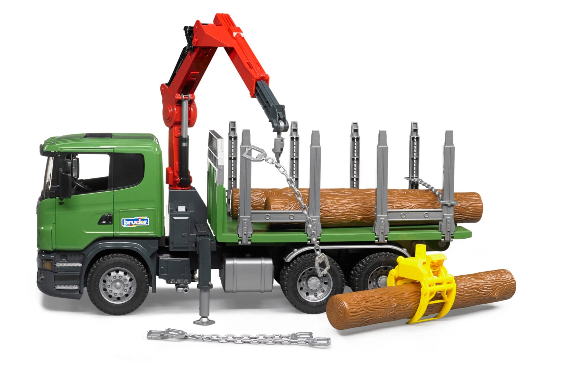 Ciężarówka Scania R z żurawiem (HDS) i pniami - 03524 - BRUDER 12 Ciężarówka Scania R z żurawiem (HDS) i pniami - 03524 - BRUDER
