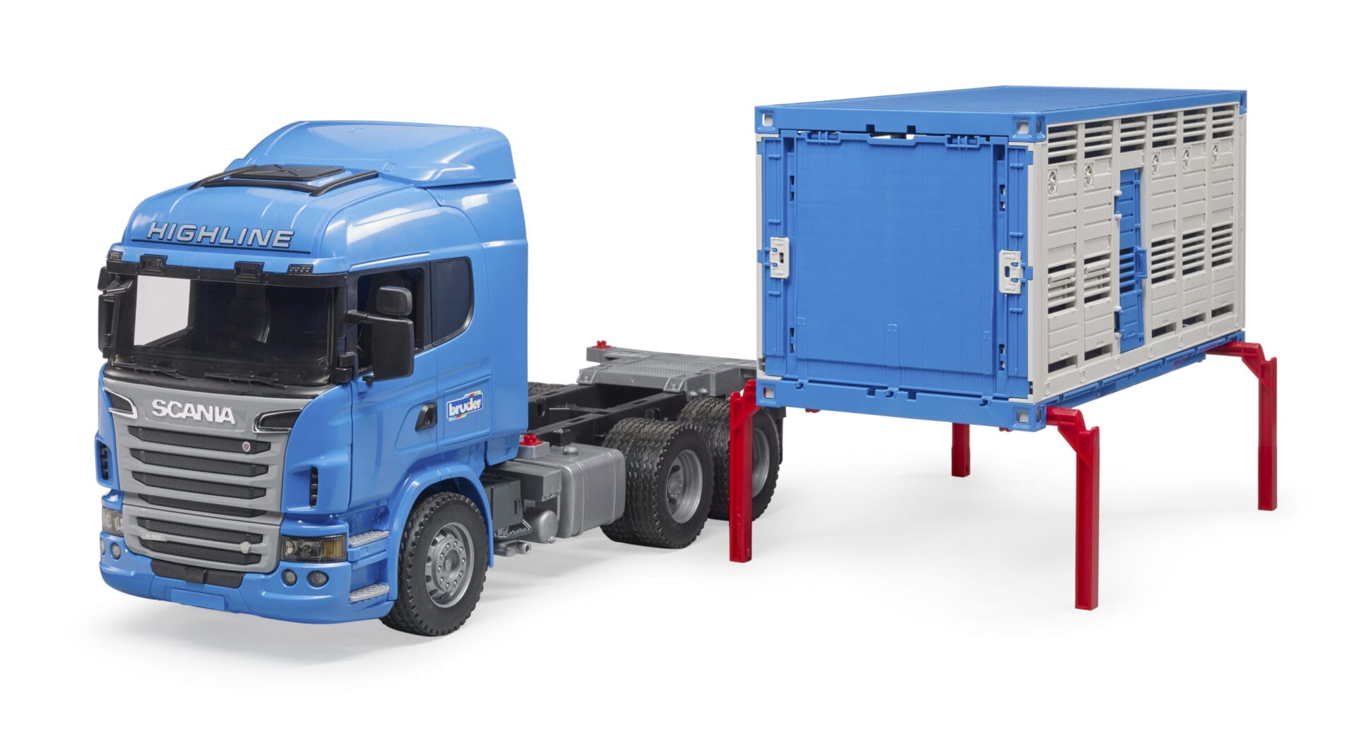 Ciężarówka do przewozu bydła SCANIA R (kontener) z figurką krowy - 03549 - BRUDER 7 Ciężarówka do przewozu bydła SCANIA R (kontener) z figurką krowy - 03549 - BRUDER