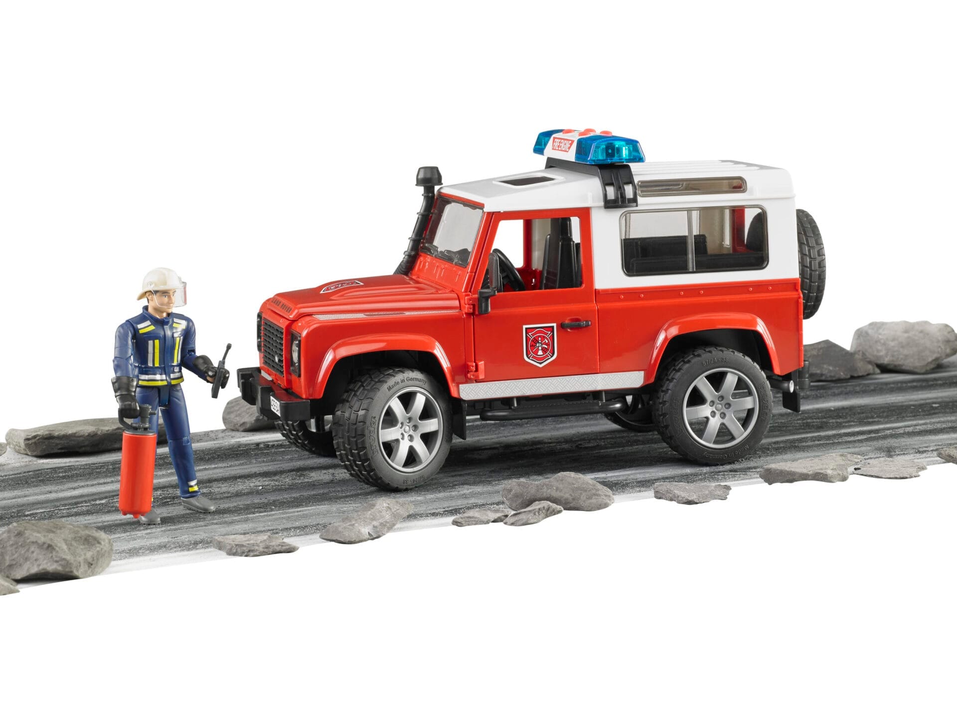 Auto Land Rover Defender - Straż pożarna z figurką strażaka i modułem - 02596 - BRUDER 6 Auto Land Rover Defender - Straż pożarna z figurką strażaka i modułem - 02596 - BRUDER