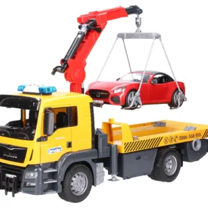 Pomoc drogowa MAN TGS z autem Roadster czerwonym i modułem podnośnika - Zestaw - 03750 - BRUDER