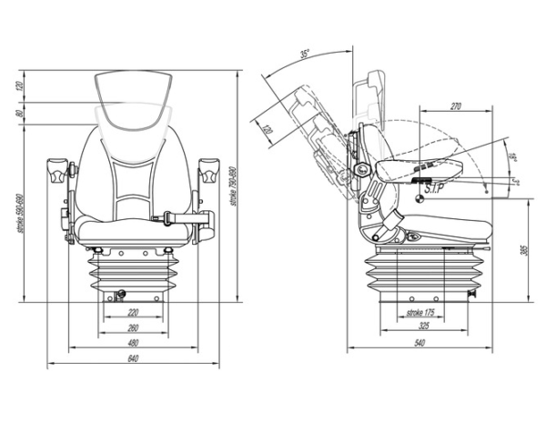 Siedzenie fotel pneumatyczny do ciągnika - MATERIAŁ - RM62 210N 2