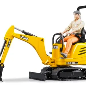 Mikrokoparka JCB 8010 CTS z figurką pracownika budowlanego - 62002 - BRUDER