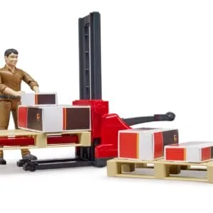 Figurka pracownika UPS z wózkiem widłowym i akcesoriami spedycyjnymi - 62210 - BRUDER