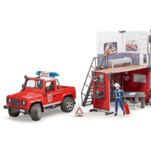 Remiza strażacka + Land Rover Defender straży pożarnej + akcesoria - 62701 - BRUDER