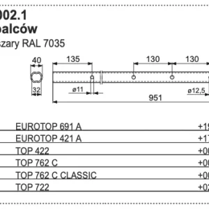 Rura zgrabiarki 40x951 mm - Kolor: jasnoszary RAL 7035 - 2862.60.002.1 - POTTINGER