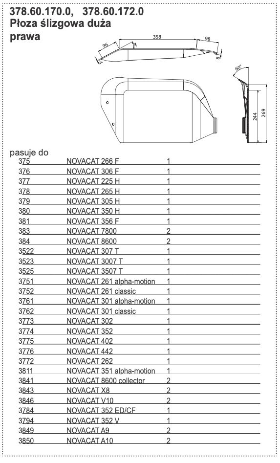 Płoza ślizgowa kosiarki - PRAWA - Duża - 378.60.170.0 - Pottinger 1 Płoza ślizgowa kosiarki - PRAWA - Duża - 378.60.170.0 - Pottinger