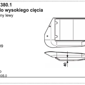 Płoza kosiarki - LEWY - Zewnętrzny - do wysokiego cięcia - 378.60.380.1 - Pottinger