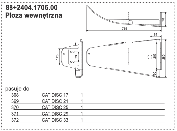 Płoza wewnętrzna kosiarki - 88+2404.1706.00 - Pottinger 1 Płoza wewnętrzna kosiarki - 88+2404.1706.00 - Pottinger