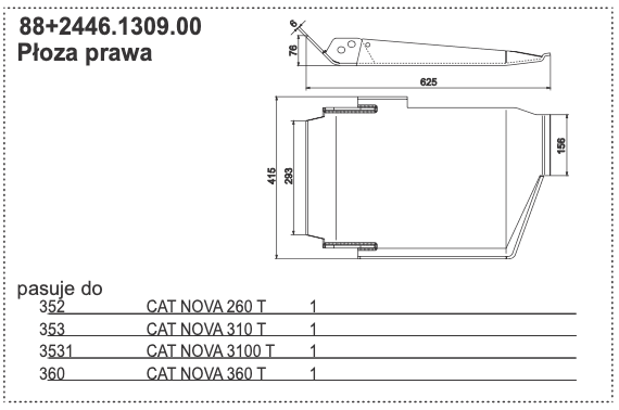 Płoza kosiarki - PRAWA - 88+2446.1309.00 - Pottinger 1 Płoza kosiarki - PRAWA - 88+2446.1309.00 - Pottinger
