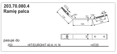 Ramię zęba palca przetrząsacza - 203.70.080.4 - Pottinger 1 Ramię zęba palca przetrząsacza - 203.70.080.4 - Pottinger