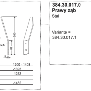 Ząb stalowy - długi - prawy - 384.30.017.0 - Pottinger