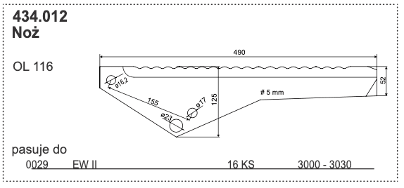 Nóż przyczepy samozbierającej - OL 116 - 434.012 - POTTINGER 1 Nóż przyczepy samozbierającej - OL 116 - 434.012 - POTTINGER