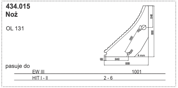 Nóż przyczepy samozbierającej - OL 131 - 434.015 - POTTINGER 1 Nóż przyczepy samozbierającej - OL 131 - 434.015 - POTTINGER