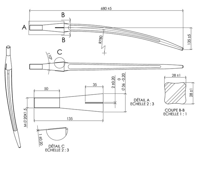 Ząb ładowacza Ø36 - Dł 680 mm - M20X1.5 - Wygięty 2 Ząb ładowacza Ø36 - Dł 680 mm - M20X1.5 - Wygięty