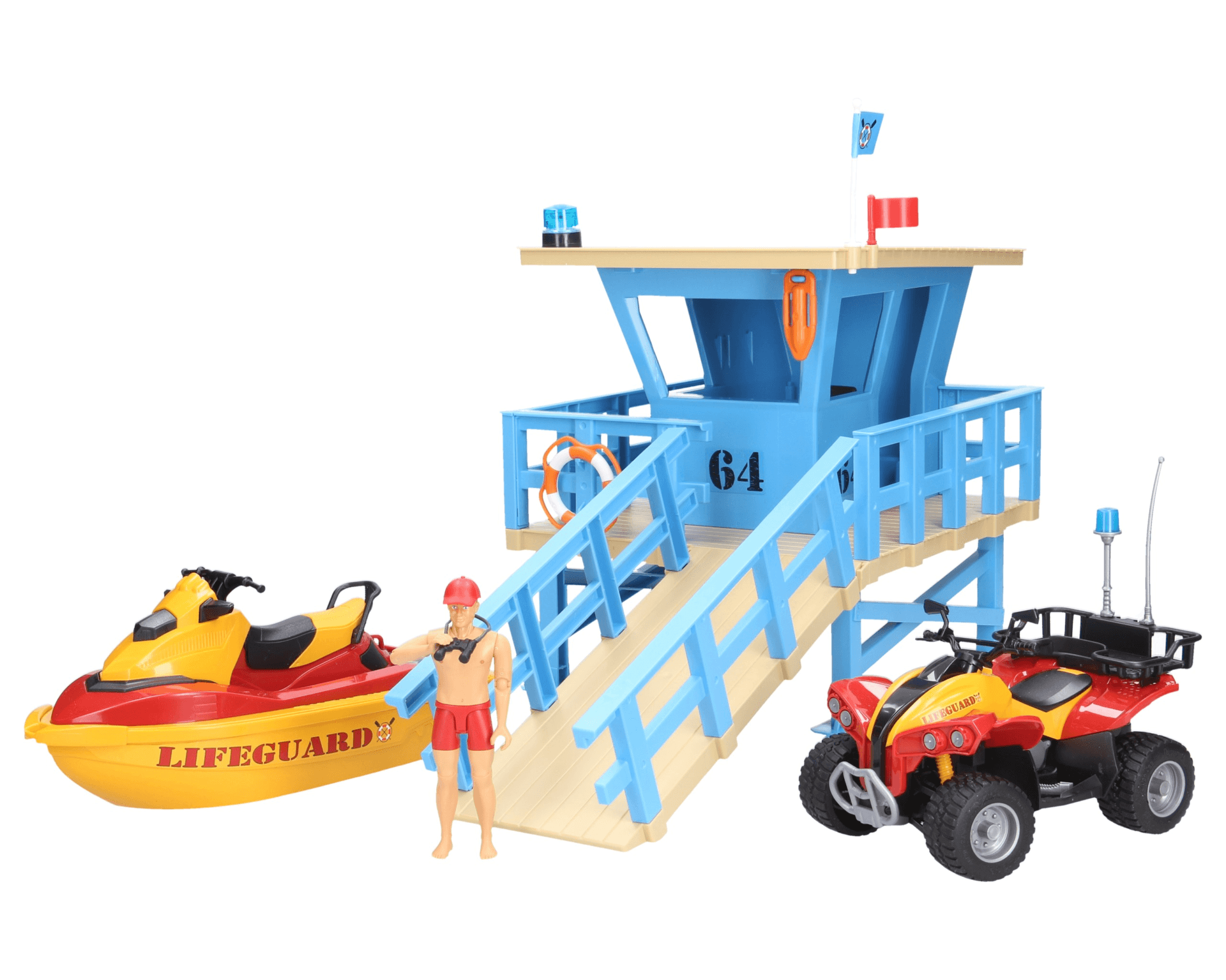Stanowisko plażowe ratownika wodnego - w zestawie quad, skuterem wodny i figurka - 62780 - BRUDER 1 Stanowisko plażowe ratownika wodnego - w zestawie quad, skuterem wodny i figurka - 62780 - BRUDER