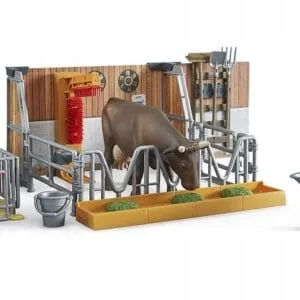 Stodoła - Obora z krową, cielakiem i rolnikiem - 62611 - BRUDER