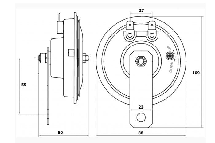 Sygnał dźwiękowy - OKRĄGŁY FI-90MM - mały - 24V - E1161 - KAMAR 2 Sygnał dźwiękowy - OKRĄGŁY FI-90MM - mały - 24V - E1161 - KAMAR